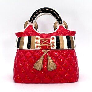 Davids Cookies Cookie Jar Handbag Quilted Purse Shaped Design Ceramic Tassels
